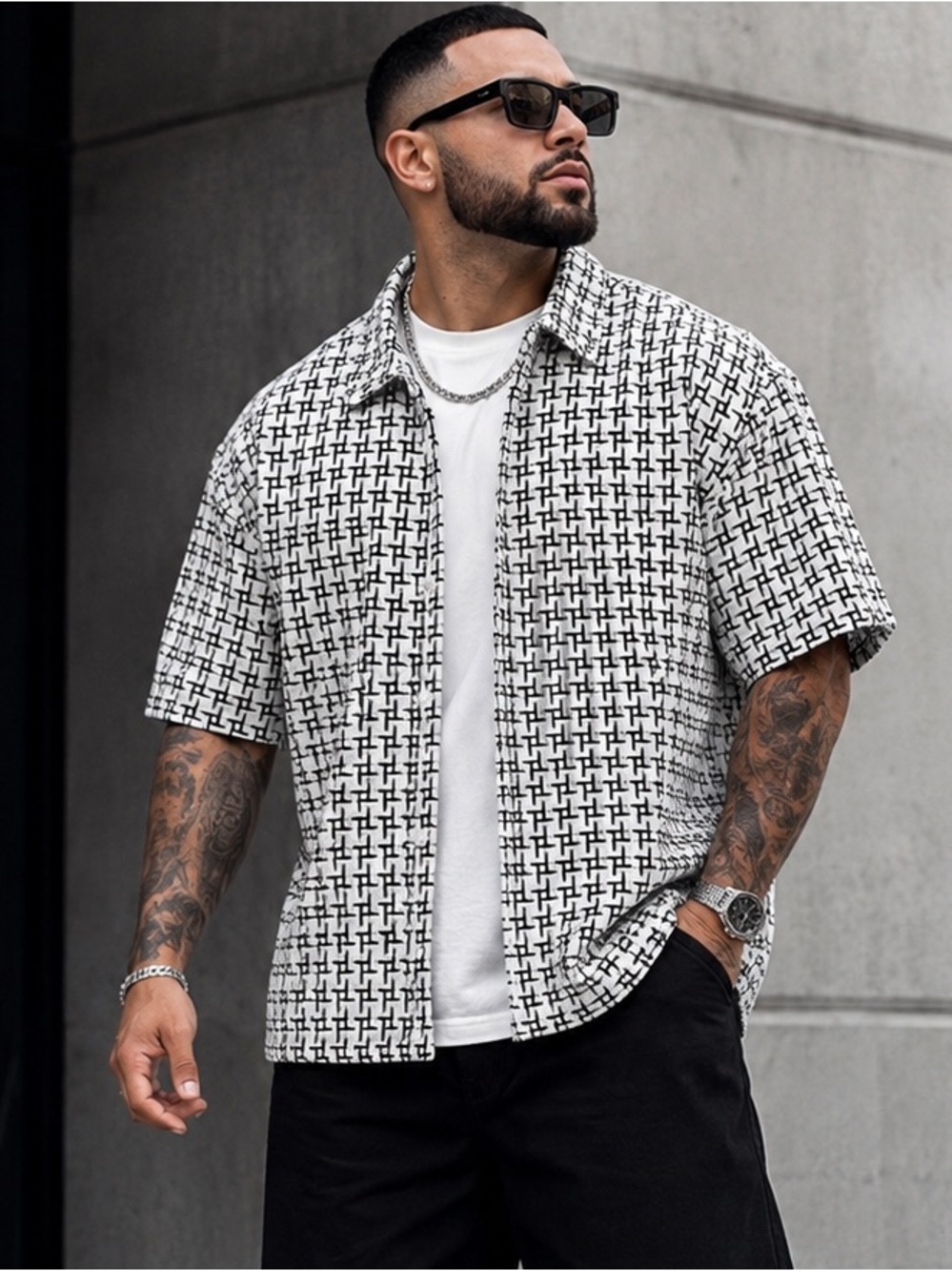 Forever 21 Geo Textured Weave Elevated Streetwear Button Down Shirt Size XXL NWT